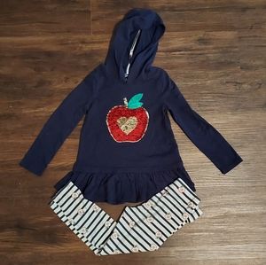 Max Studio Kids Girls Navy Apple Outfit Pants Hoodie Shirt Size 5 - 6